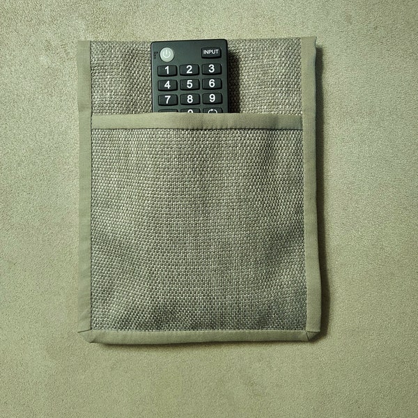 Bed Caddy - One Pocket Remote or Phone Holder - Taupe Hopsacking