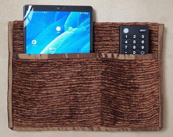 Bed Caddy - 2 Pocket Gold/Maroon/Green Chenille with Brown Silk Trim