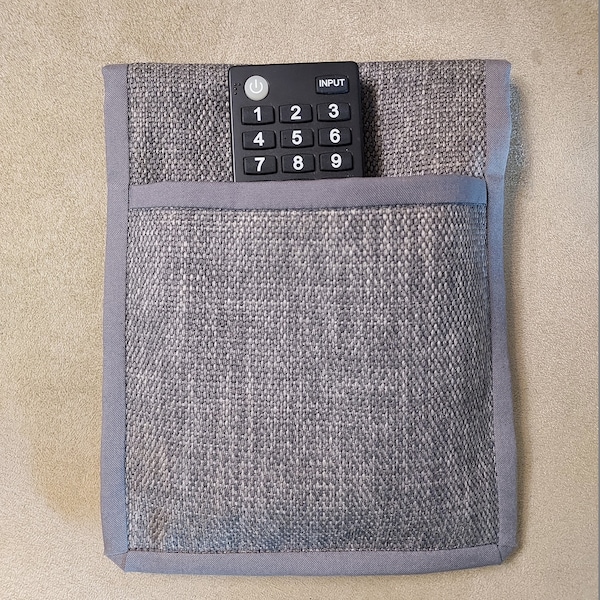 Bed Caddy - One Pocket Remote or Phone Holder - Gray Hopsacking