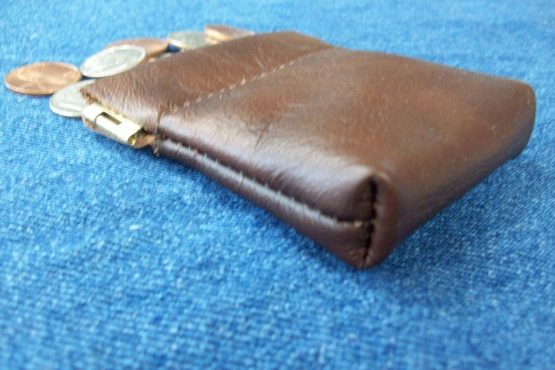 Squeeze Coin Purse 2 1/2 Mottled Brown Leather Etsy Canada