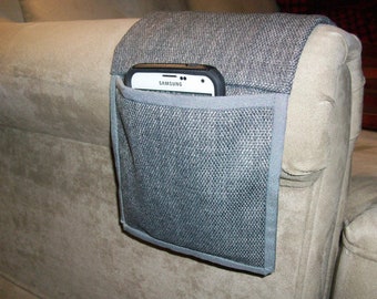 Chair Caddy - One Pocket Remote or Phone Holder - Gray Hopsack