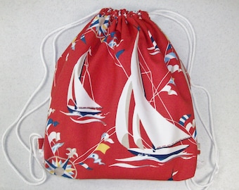 String Backpack - Sailboats on Red