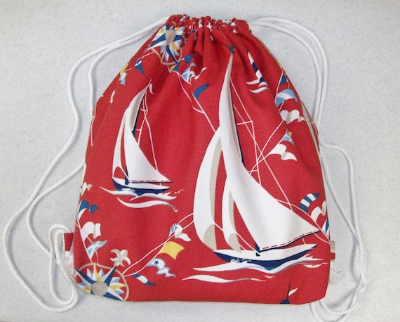 String Backpack - Sailboats on Red - Etsy display picture 2