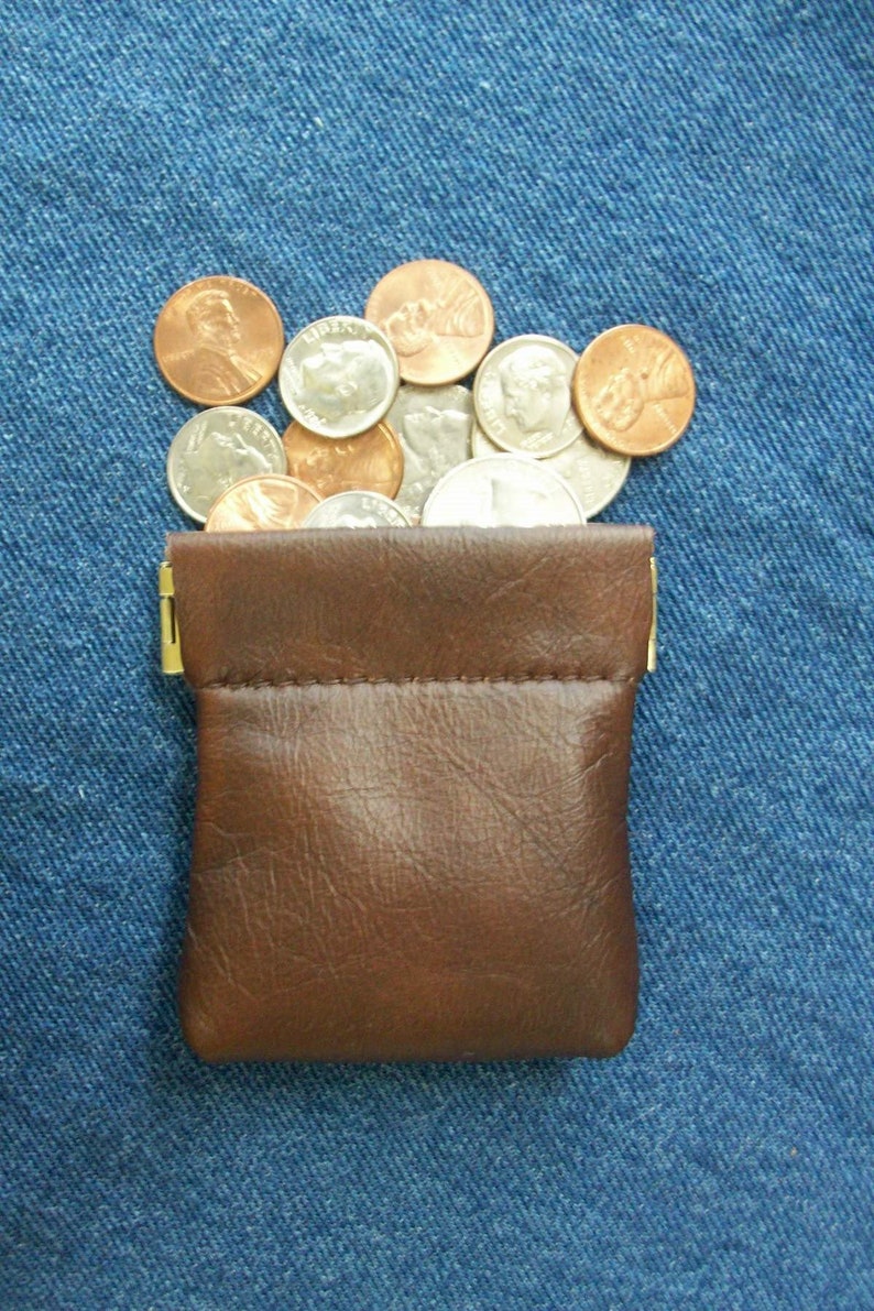 Squeeze Coin Purse 2 1/2 Mottled Brown Leather Etsy