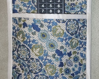 Bed Caddy - One Pocket - Blue/Green Floral Jacquard