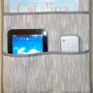 Bed Caddy - Gray and White Cotton