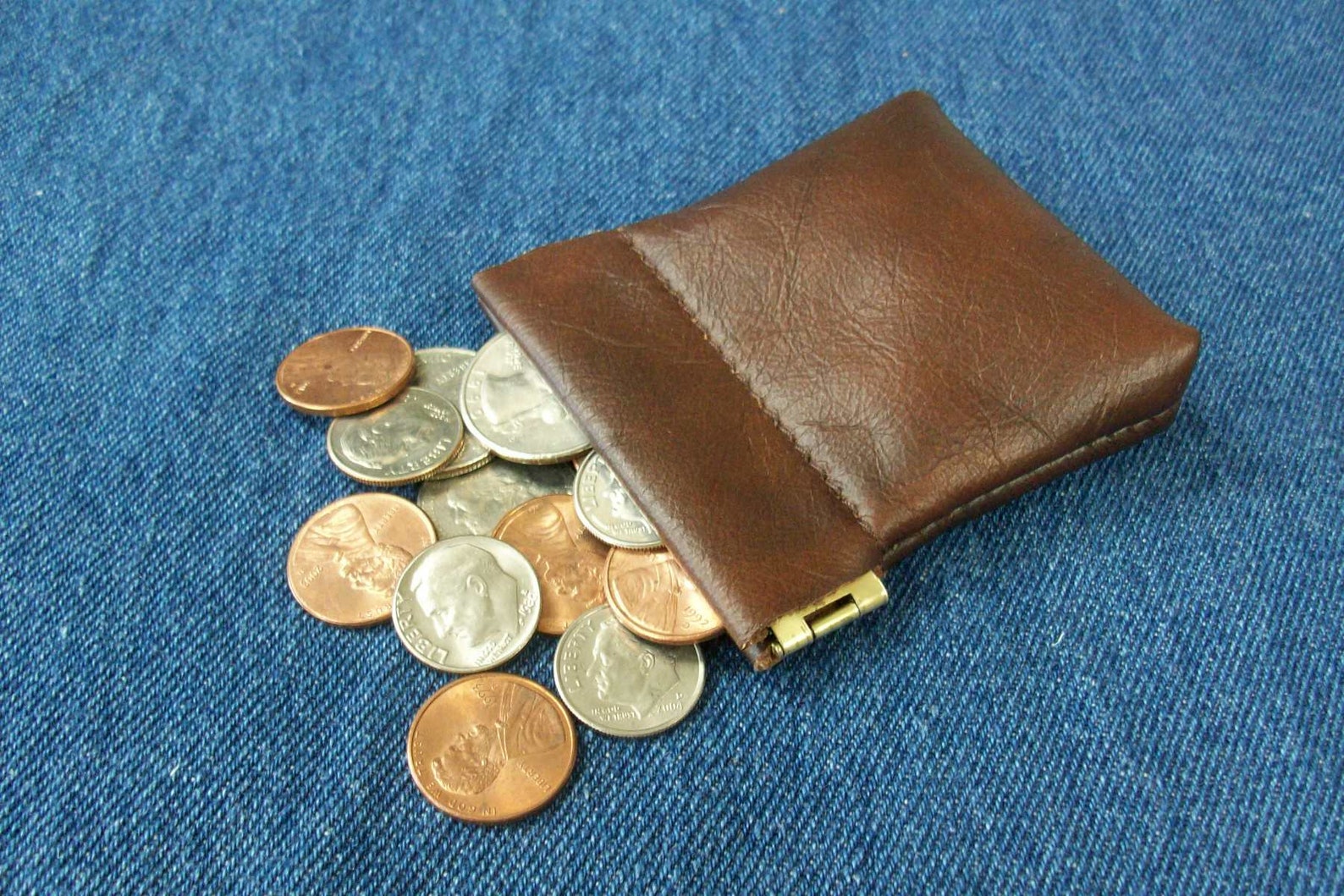 Squeeze Coin Purse 2 1/2 Mottled Brown Leather Etsy