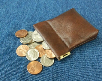 Squeeze Coin Purse- 2 1/2" - Mottled Brown Leather