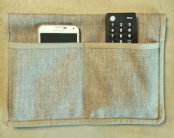 Bed Caddy - 2 Pocket - Taupe Hopsacking