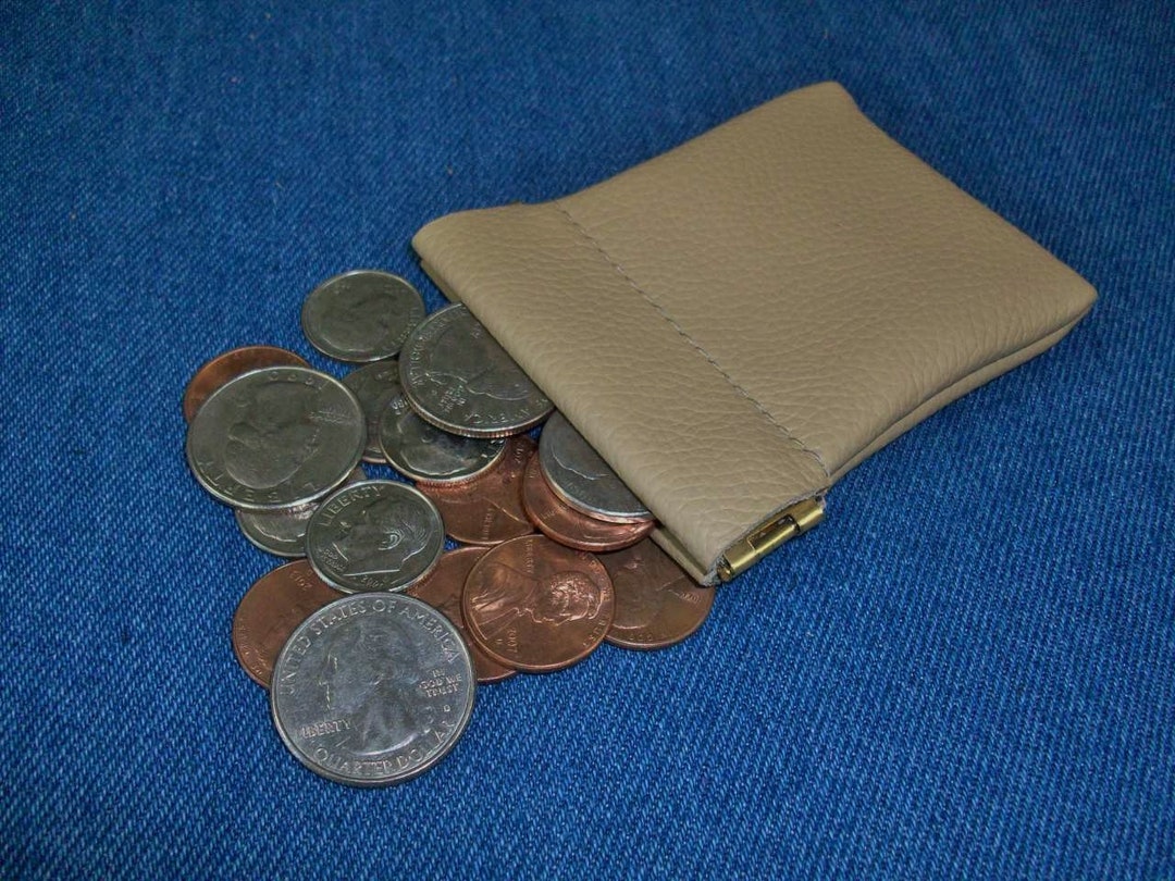 Squeeze Coin Purse 2 1/2 Beige Leather Etsy