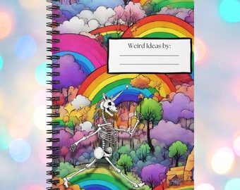 Cuaderno en espiral con esqueleto de unicornio de Ideas raras - Línea reglada - Regalos para amantes espeluznantes - Cuaderno funky