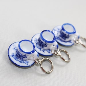 Tiny Blue and White China Tea Set Non-Snag Stitch Markers image 5