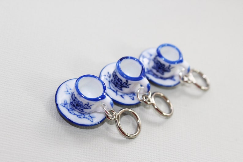 Tiny Blue and White China Tea Set Non-Snag Stitch Markers image 5