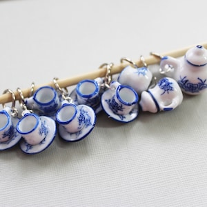 Tiny Blue and White China Tea Set Non-Snag Stitch Markers image 2