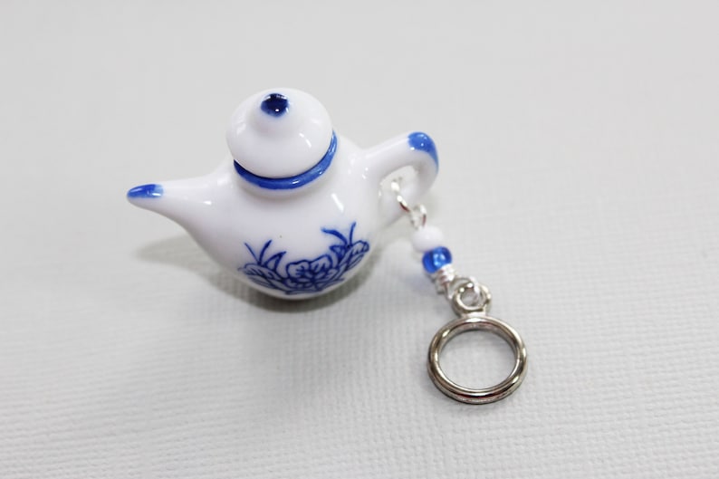 Tiny Blue and White China Tea Set Non-Snag Stitch Markers image 4