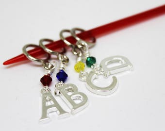 A, B, C, D - Non-Snag Stitch Markers with Silver Letters