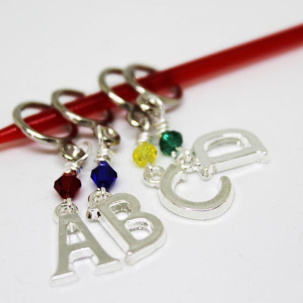 A, B, C, D - Non-Snag Stitch Markers with Silver Letters