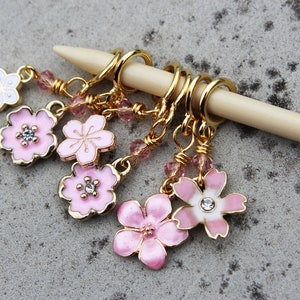 Spring Blossoms Non-Snag Stitch Markers or Progress Keepers - Dogwood, Cherry, Magnolia, Apple, Plum, Sakura