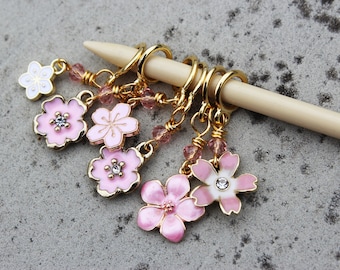 Spring Blossoms Non-Snag Stitch Markers or Progress Keepers - Dogwood, Cherry, Magnolia, Apple, Plum, Sakura