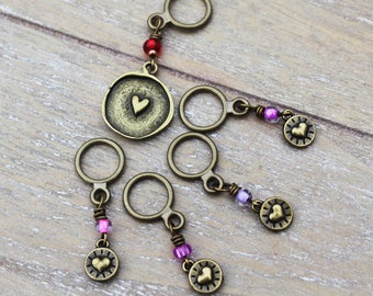 Bronze Hearts Snag Free Stitch Markers for Knitters and Crocheters