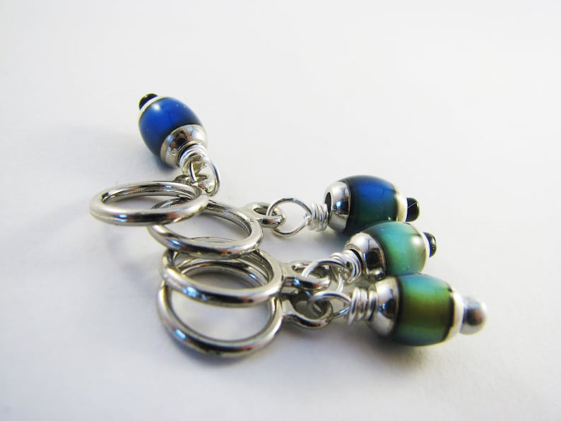 Mood Bead Non-Snag Stitch Markers with 6x10mm Mirage Beads Set of 4 Markers image 4