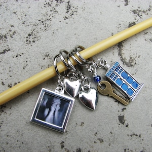 Doctor Who - The Doctor&#39;s Non-Snag Stitch Markers with TARDIS & Key, Two Hearts, and Weeping Angels