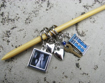 Doctor Who - The Doctor's Non-Snag Stitch Markers with TARDIS & Key, Two Hearts, and Weeping Angels