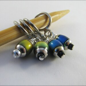 Mood Bead Non-Snag Stitch Markers with 6x10mm Mirage Beads Set of 4 Markers image 3