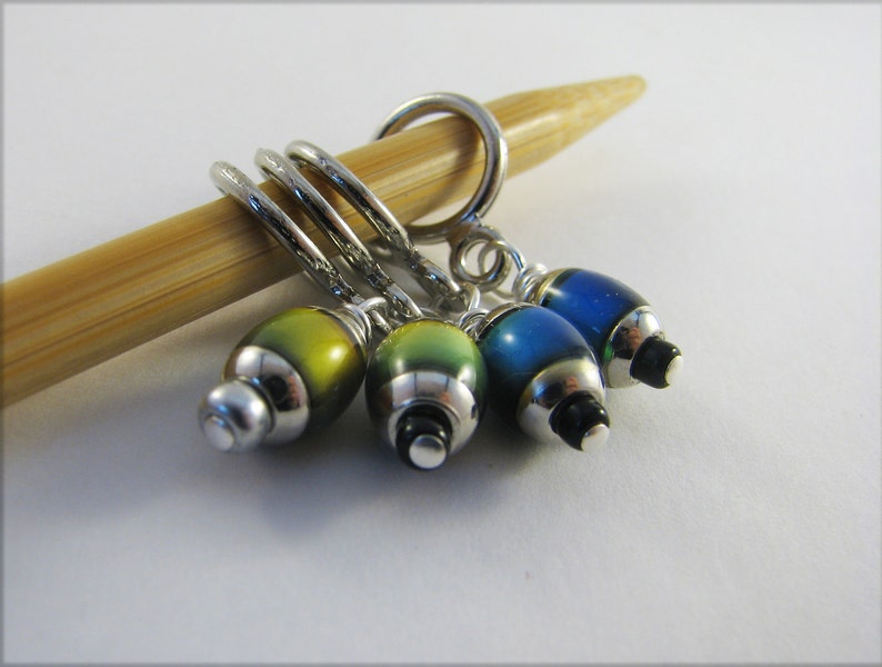 Mood Bead Non-Snag Stitch Markers with 6x10mm Mirage Beads Set of 4 Markers image 3