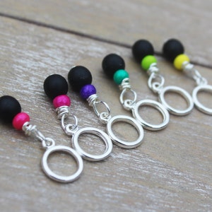 1980s Black & Electric Color Stitch Markers - Non Snag, Available with or without a 1980s Charm