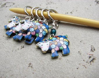 Sheep Non-Snag Stitch Markers, Enameled, Multicolored, Rainbow