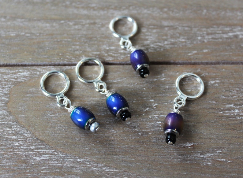 Mood Bead Non-Snag Stitch Markers with 6x10mm Mirage Beads Set of 4 Markers image 2