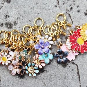 A Field of Wildflowers Stitch Markers or Progress Keepers - Set of 17