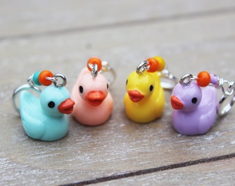 Rubber Ducky Group of Friends Stitch Markers - Yellow, Aqua, Violet, and Peach Ducks