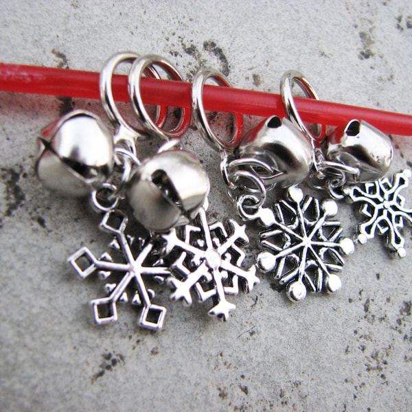 Sleigh Bells Ring! Snowflake and Snow Jingle Bells Non-Snag Stitch Markers for Knitting and Crochet