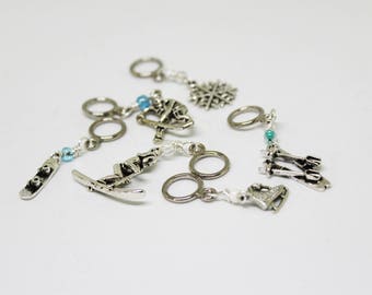 Winter Sports - Non-Snag Stitch Markers with Skier, Skates, Snowboard, Hockey