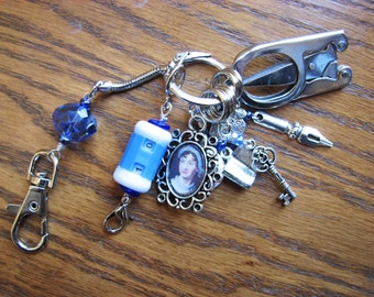 Jane Austen Knitter's Chatelaine with Non-Snag Stitch Markers, Row Counter & Folding Scissors on a Decorative Clasp