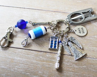 Doctor Who and Weeping Angel Chatelaine with Non-Snag Stitch Markers, Row Counter, and Folding Scissors