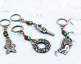 Bronze Christmas and Winter Non-Snag Stitch Markers - TierraCast Charms
