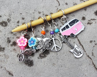 Peace, Love, Rock and Roll, and Knitting (or Crochet) Stitch Markers or Progress Keepers