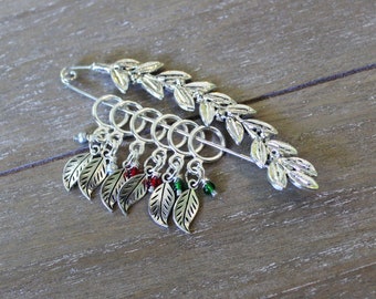 Winterberry Non-Snag Stitch Markers and Holder, Brooch, Shawl Pin