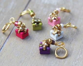 Tiny Wrapped Gifts with Gold Bows Non-Snag Stitch Markers