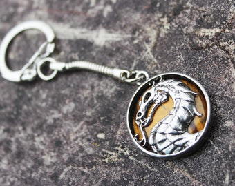 Dragon Keychain Key Ring with Tiger Eye Background