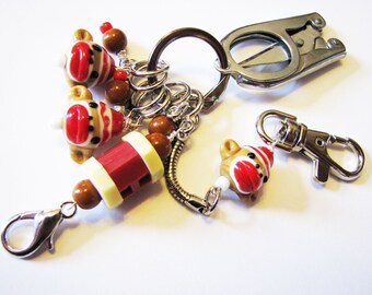 Knitter's Chatelaine: Sock Monkeys - Stitch Markers, Row Counter & Folding Scissors on a Decorative Clasp