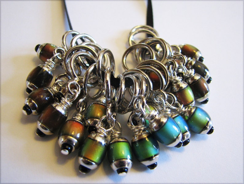 Mood Bead Non-Snag Stitch Markers with 6x10mm Mirage Beads Set of 4 Markers image 1