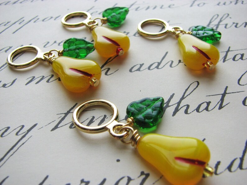 Vintage Pears Non-Snag Stitch Markers image 1