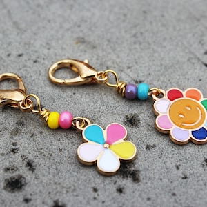 Happy Flowers Progress Keepers or Stitch Markers for Knitters or Crocheters