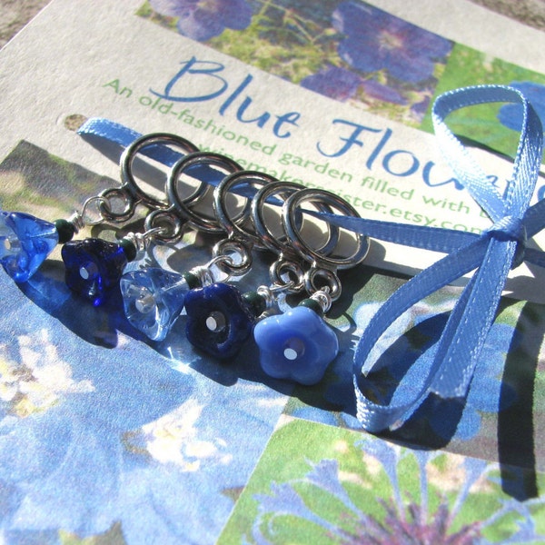 Blue Flower Stitch Markers