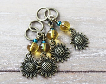 Antique Bronze Sunflowers for Ukraine Non-Snag Stitch Markers with Donation to ICRC