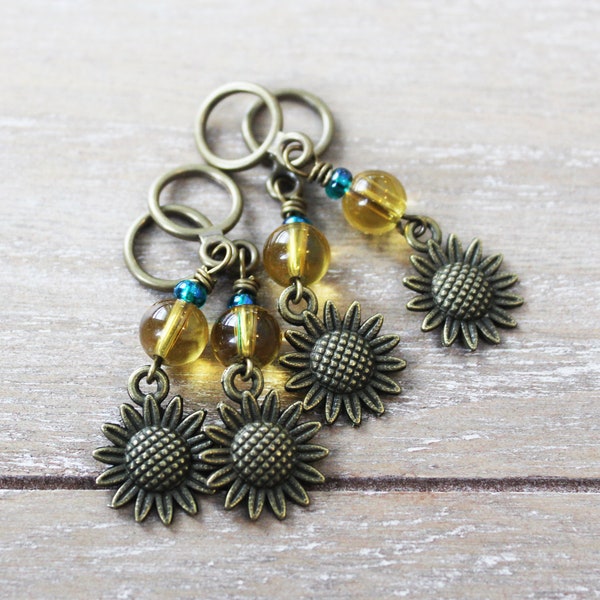 Antique Bronze Sunflowers for Ukraine Non-Snag Stitch Markers with Donation to ICRC